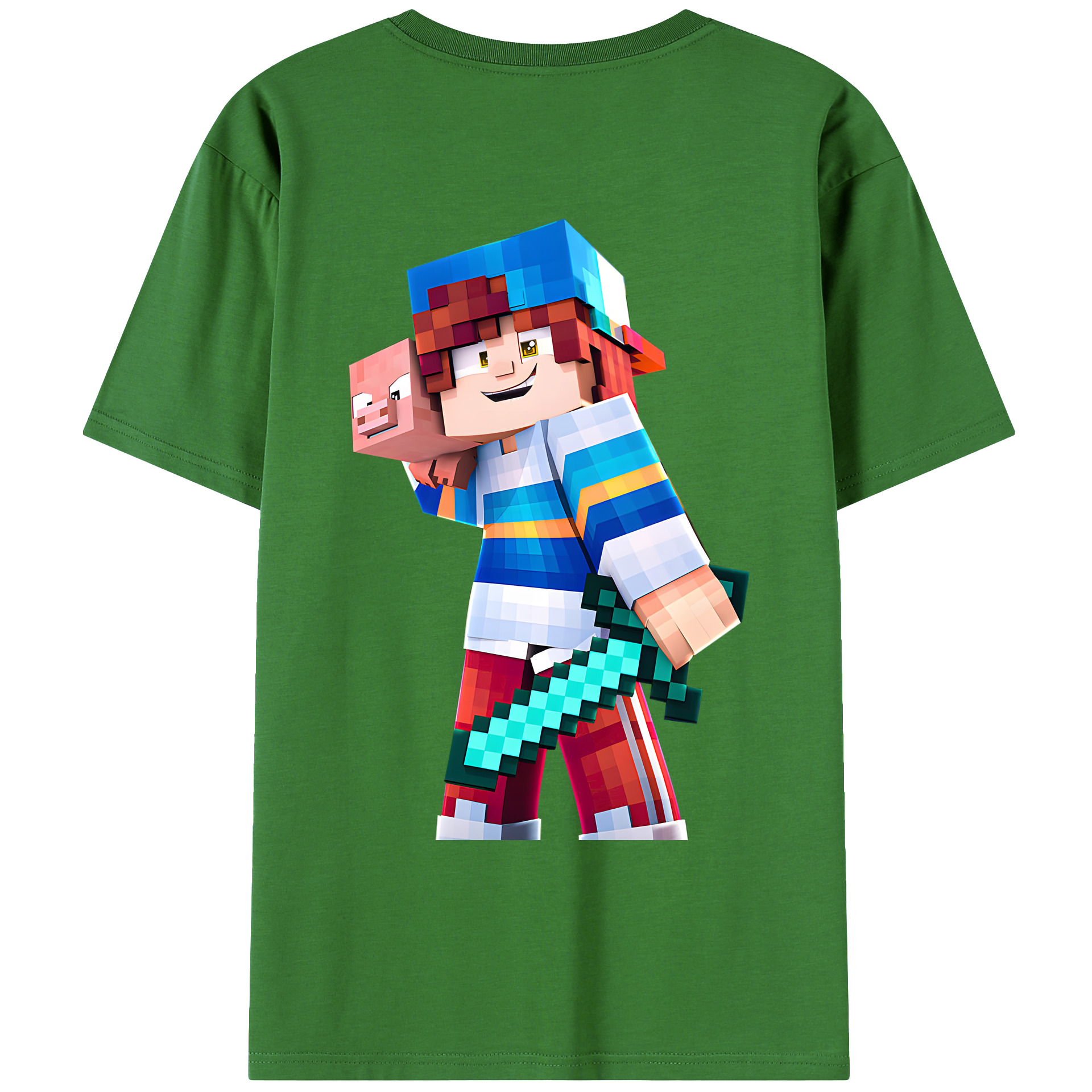 （画像用） マインクラフト ブロックの世界 Minecraft MC Block world レディース半袖Tシャツ(バックプリント)
